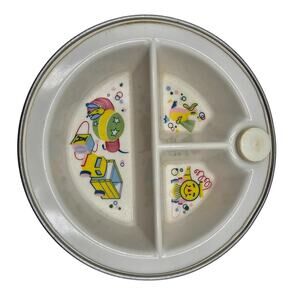Vintage Excello Baby Food Warmer Divided Dish Nursery Decor/Camping/Collectors